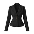 thumbnail image 5 of Chiccall Fitted Waist Long Sleeve Blazer Jacket for Women Solid Notched Collar Button Open Front Peplum Suit Coat with Pockets, 5 of 5