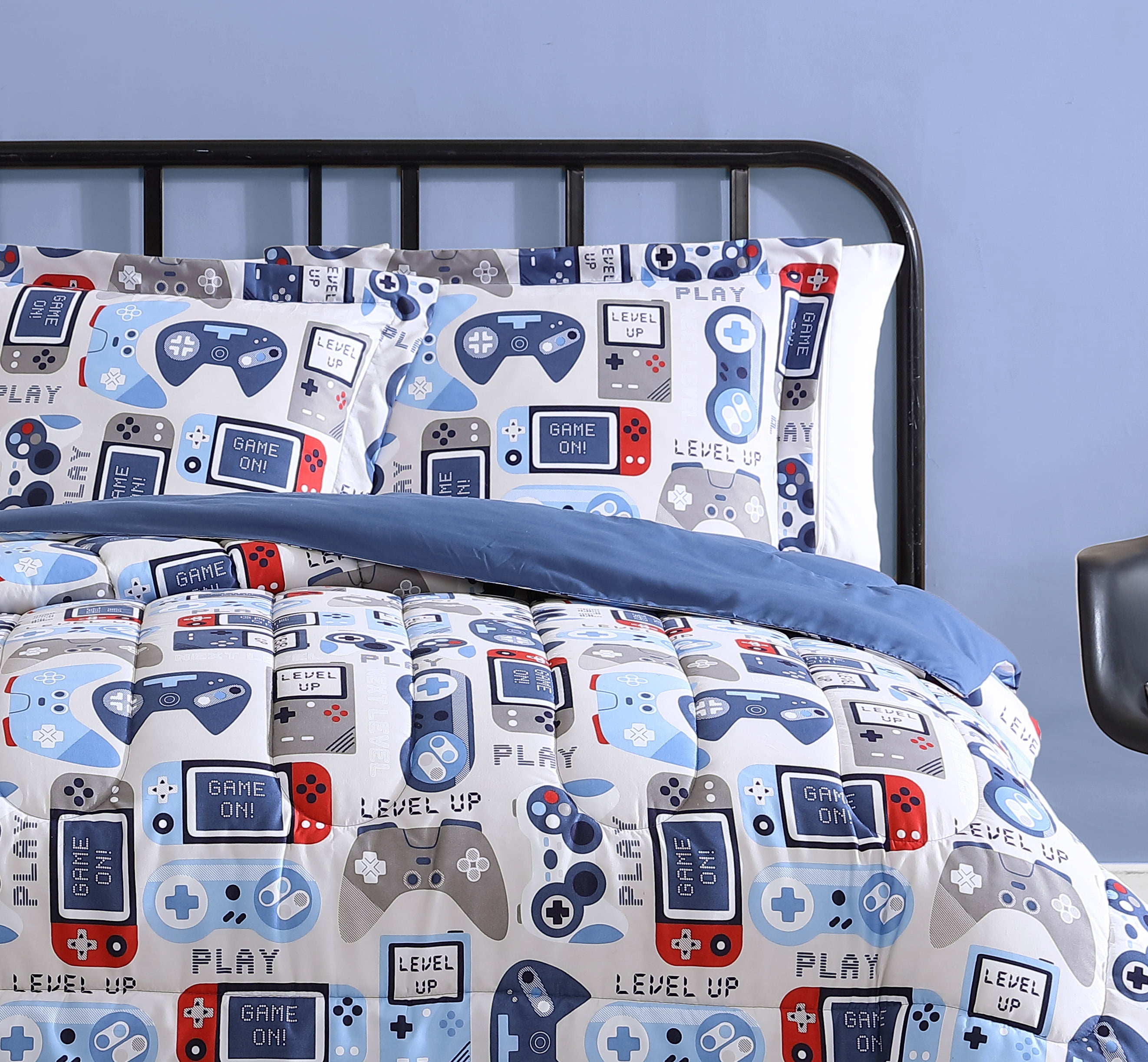 Gamer Blue Grey 3-Piece Ultra Soft Microfiber Comforter Set - Full