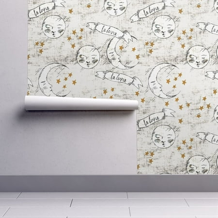 Removable Water-Activated Wallpaper Full Moon Full Moon Stars Bohemian Full