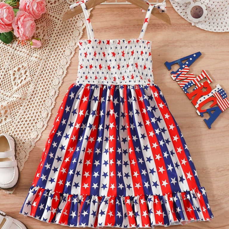 Zanarzt Baby Girl Summer Outfits 4th Of July Infant Girls 4th Of July Dress  Toddler Girl Dress Flag Print 4Th Of July Sleeveless Toddler Girls  White,5-6 Years - Walmart.com