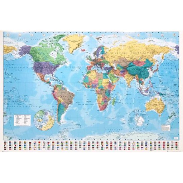world map political poster print 36x24 walmartcom walmartcom