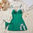 thumbnail image 5 of JSGEK Women Contrast Lace Trim Chemise Dress and Thong Set Adjustable Spaghetti Straps Nightwear Lingerie Set Green XL, 5 of 8