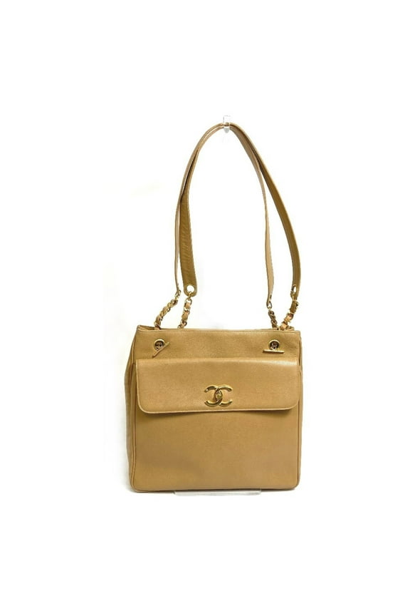 Pre-Owned Chanel CC Mark bag shawl Shoulder Bag Beige GoldHardware (Good)