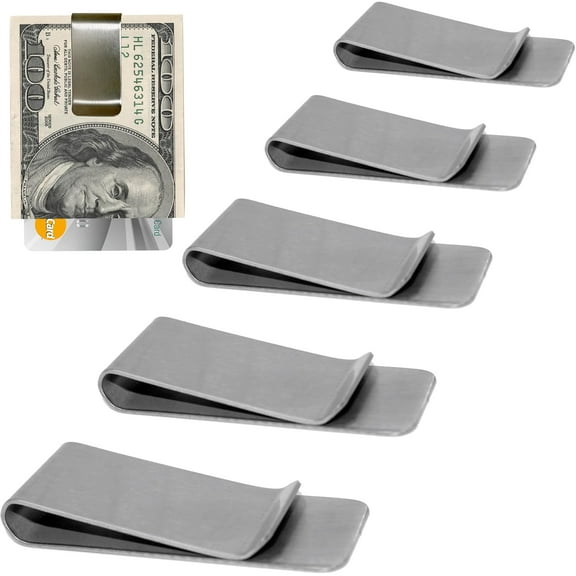 Stainless Steel Wallet Money Clip 5 Pcs Credit Card Cash Holder Minimalist