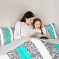 thumbnail image 4 of Homewish Geometric Stripe Twin Comforter Sets, Glitter Sequin Bling Print Bedding Set, Cyan White Gray, Gray Reversible, 2-Piece 1 Comforter and 1 Pillowcase, 4 of 6