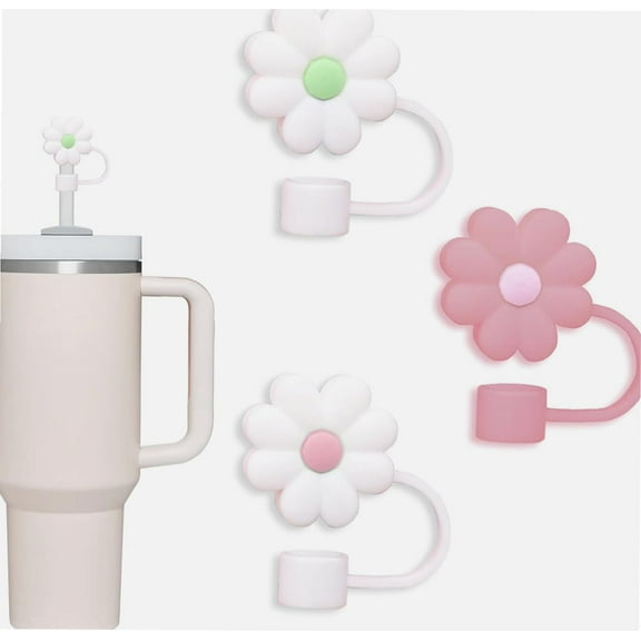 3 Pack Compatible with Stanley 30&40 Oz Tumbler, 10mm Flower Straw Covers Cap, Cute Silicone Straw Covers, Straw Protectors, Various Shapes Soft Silicone Straw Lids for 10mm Straws