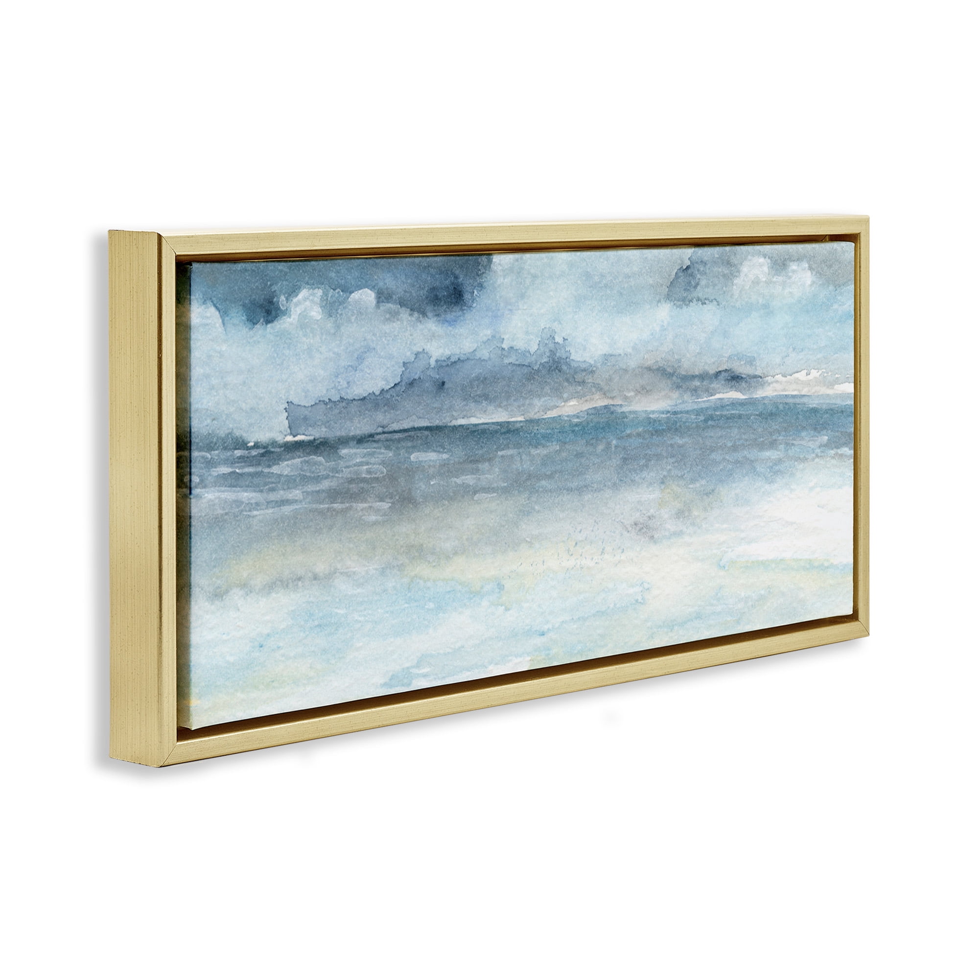 Stupell Industries Abstract Cloudy Ocean Waves Nature Painting Gold Floater Framed Canvas Art Print Wall Art, 31 x 14