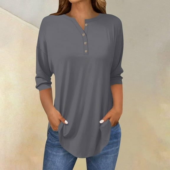 ZHENHONG Womens V Neck T Shirts, 3/4 Length Sleeve Womens Tops 2025 Spring Casual Tunic T Shirts Womens Tops Going Out Tops