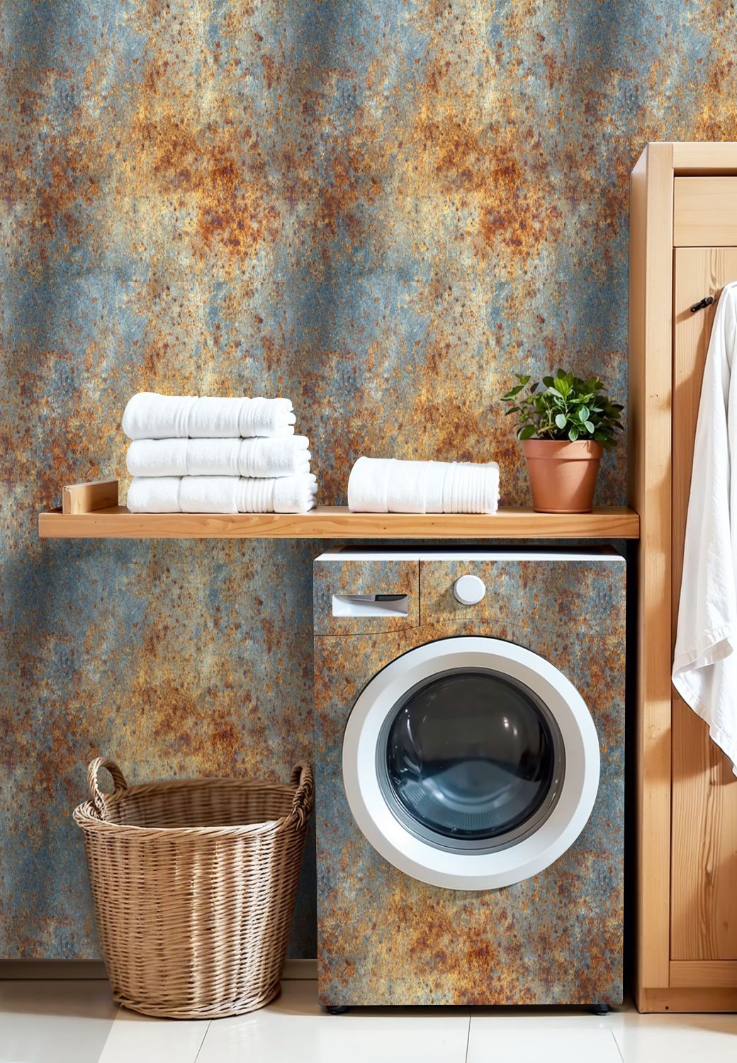 Vintage Peel and Stick Wallpaper Rusty Metal Texture Weathered Blue Orange Wall Mural 17.7in x 9.8ft Self Adhesive Removable Wall Paper Renter Friendly Wallpaper for Nursery Bedroom Cabinets