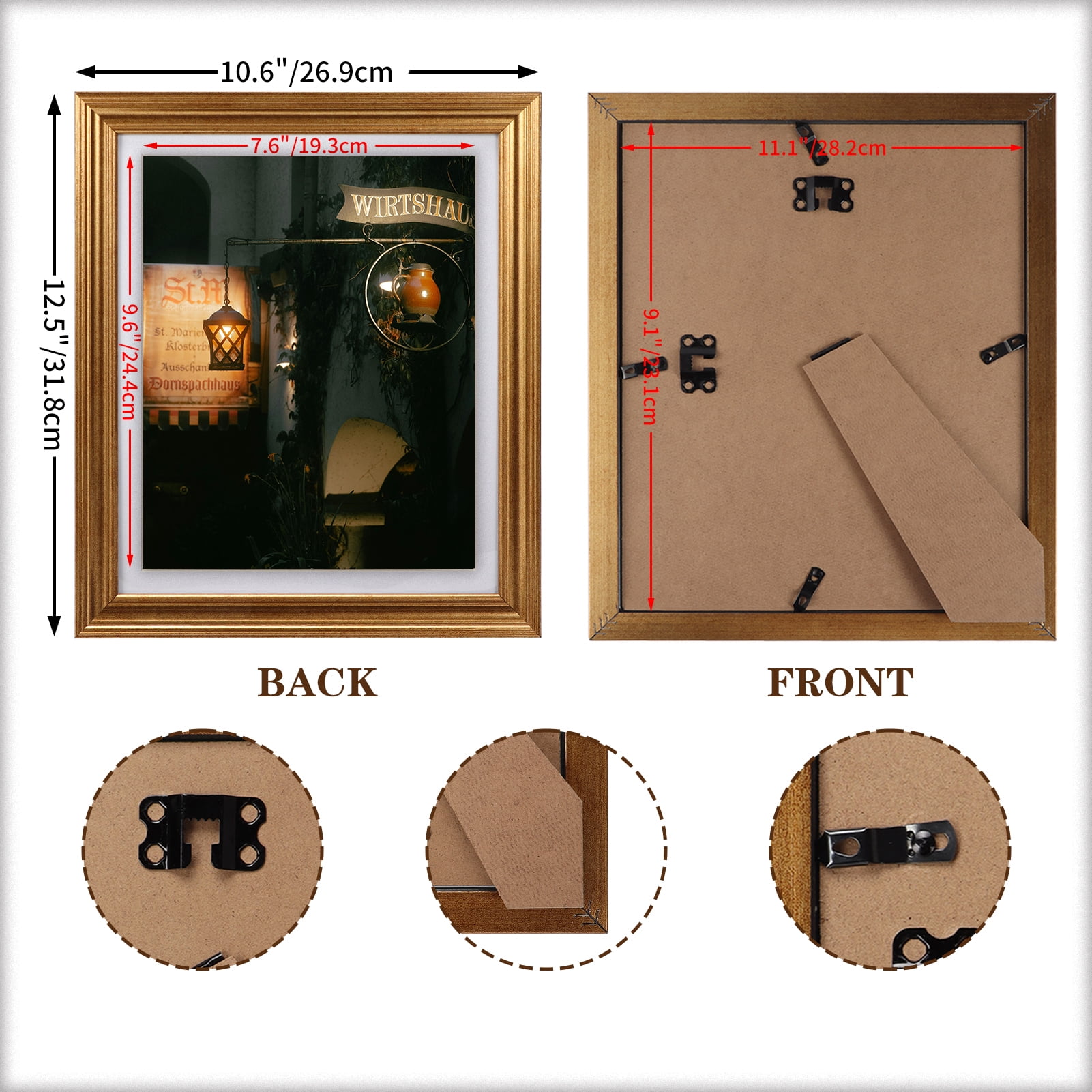 8x10 Picture Frame Set of 6, Gold Photo Frame for Wall Mount or Tabletop