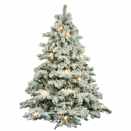 7.5' Pre-Lit Flocked Alaskan Artificial Christmas Tree - G50 & Clear Lights