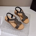 thumbnail image 4 of Narveanno Wedge Sandals for Women Bohemia Rhinestone Open Toe Roman Heel Summer Dressy Women's Beach Casual Shoes Black 6, 4 of 7
