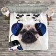 thumbnail image 3 of Ambesonne Pug Quilted Bedspread Set 3 Pcs, Music Listening Dog Phone, King Size, Navy Blue Black, 3 of 3