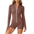 thumbnail image 2 of Aofany Two Piece Sets for Women Summer for Women High Waisted Shorts Long Sleeve Athletic UPF 50+ Jacket Gym Yoga Outfit, 2 of 7