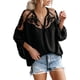 thumbnail image 1 of Blusas de encaje de crochet con cuello en V para mujer, camisas casuales holgadas con mangas abullonadas para otoño, blusas de gasa holgadas, 1 of 4