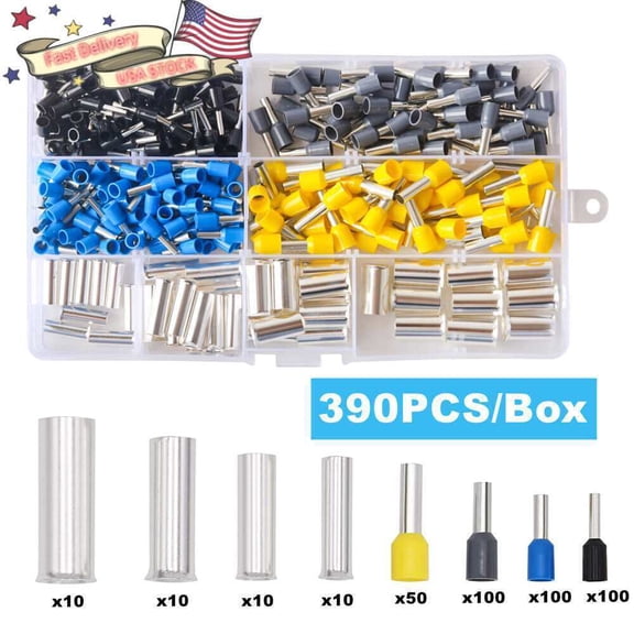 390Pcs AWG 2 4 6 8 10 12 14 16 Wire Ferrules Kits Crimp Terminals Connectors Kit