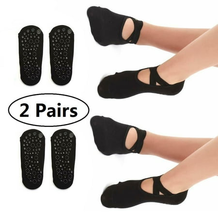 Peroptimist 2 Pairs Yoga Socks for Women Non-Slip Grips and Straps, Ideal for Pilates, Pure Barre, Ballet, Dance, Barefoot