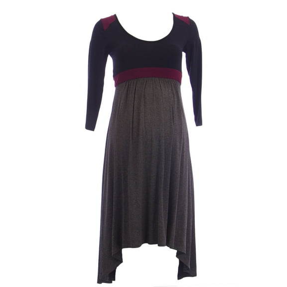 OLIAN Maternity Women's Colorblock High Low Hem Dress X-Small Grey