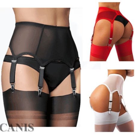 Women Vintage High Waist Garter Belt Mesh Suspender Belt 6 Straps