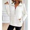 thumbnail image 4 of SWSMCLT Women's Fashion Sweatshirt Pullover Fall Regular Fit Long Sleeve Lapel Sweatshirt Half Zip Kangaroo Pocket White XX-Large, 4 of 5