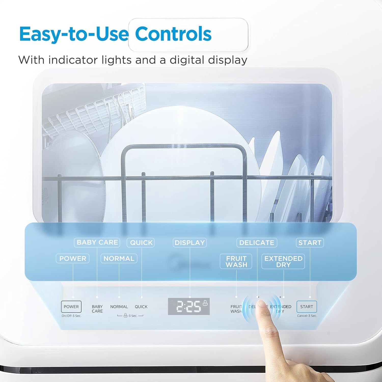 Midea Portable Countertop Dishwasher, 5-Liter Tank, Auto Open Door, 5 Wash Programs, UV Hygiene, White