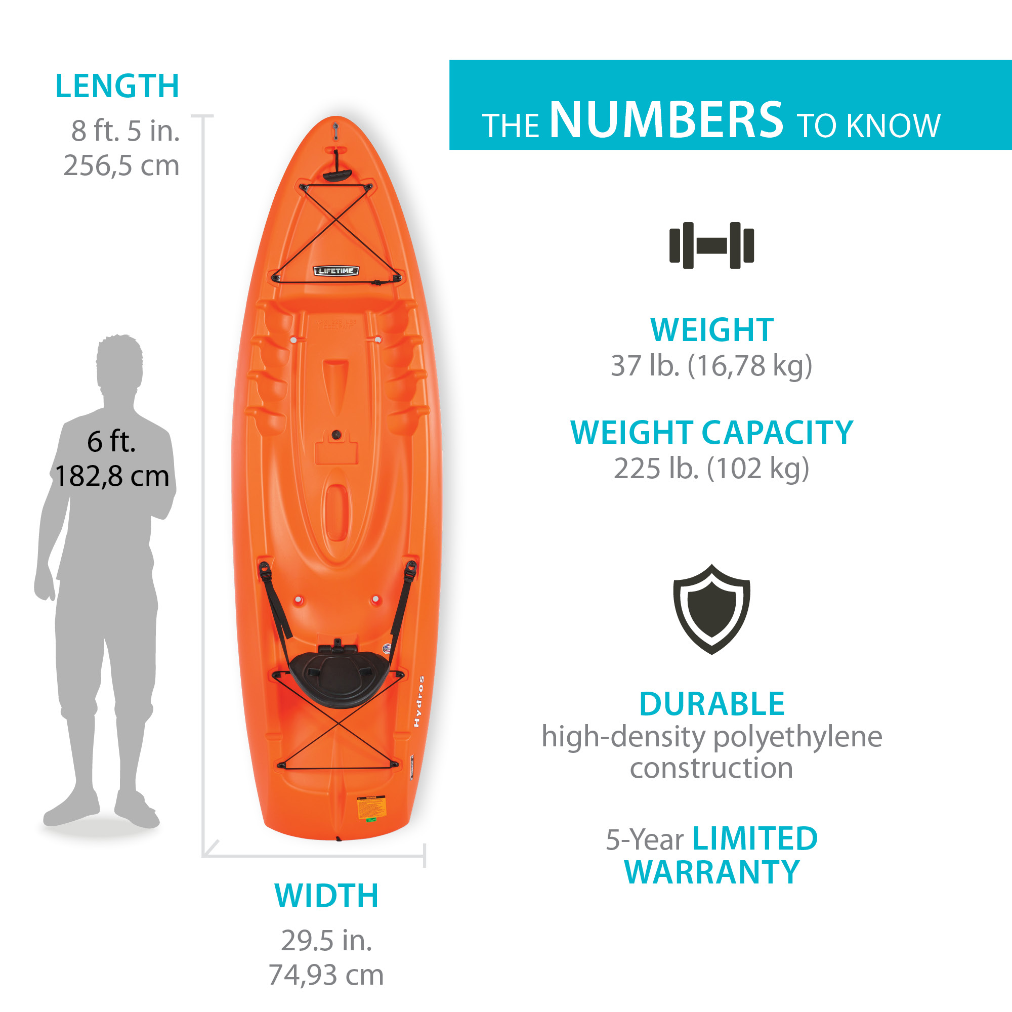 Lifetime Hydros 101 inch Sit-on-Top Kayak, Orange (90595) - image 3 of 10
