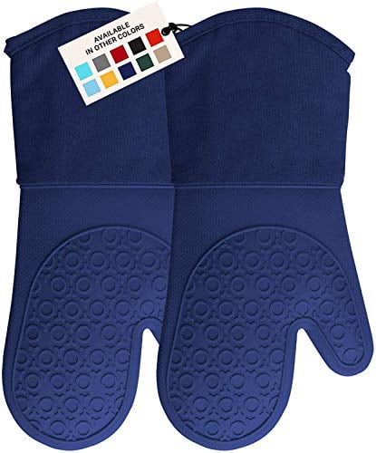  HOMWE Extra Long Professional Silicone Oven Mitt, Oven Mitts  with Quilted Liner, Heat Resistant Pot Holders, Flexible Oven Gloves, Navy  Blue, 1 Pair, 14.7 Inch : Home & Kitchen