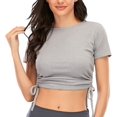 thumbnail image 1 of HTOOQ Ribbed Crop Top for Women Summer Ruched Crop Tops with Drawstring Scoop Neck T Shirts for Women, 1 of 6