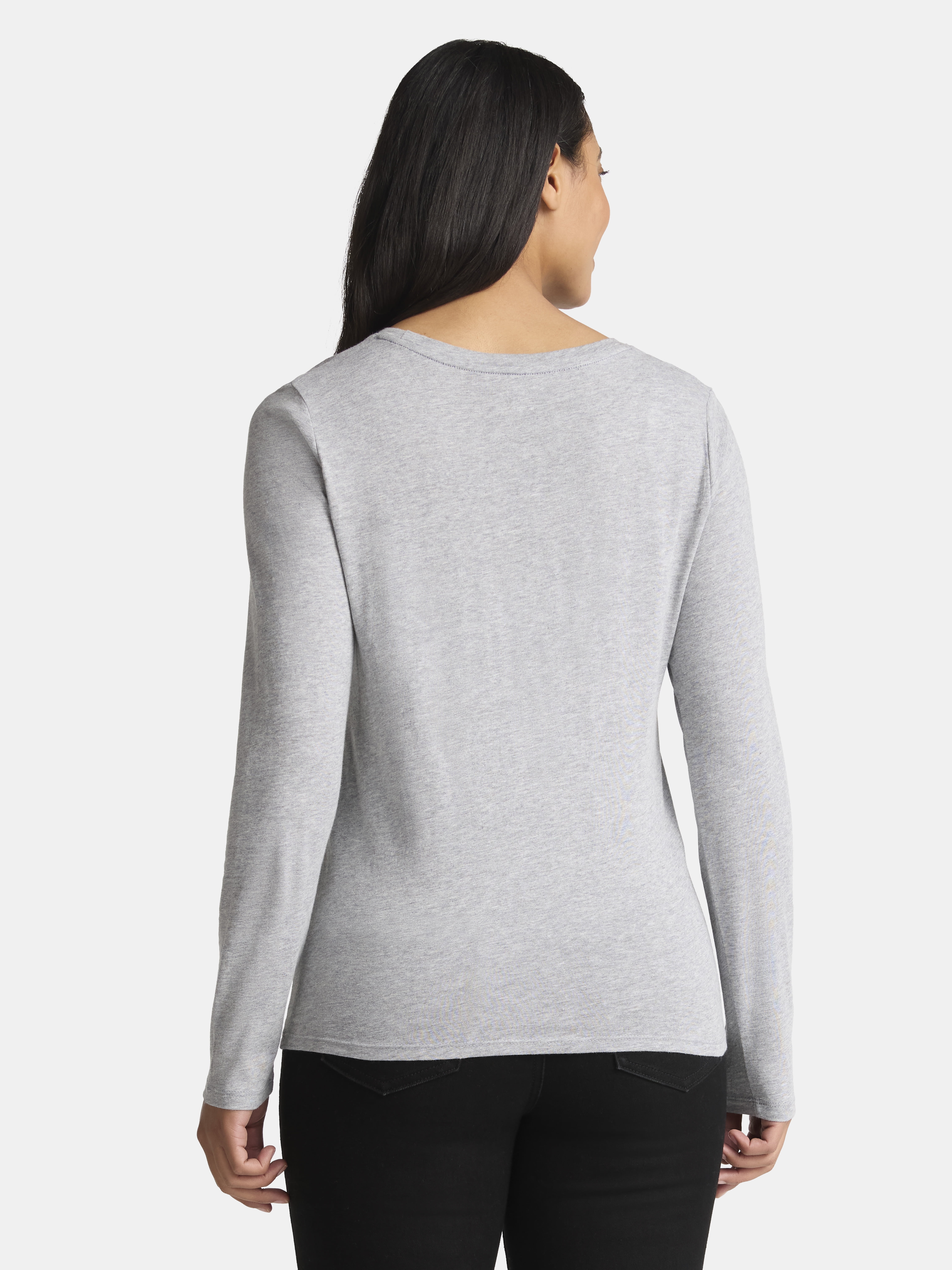 (5 pack) Time and Tru Women's Cotton Crewneck Tee with Long Sleeves, Sizes XS-XXXL
