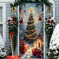 AuroraX Christmas Tree Christmas Decor,Long Lasting 3D Door Cover 79x35 inch Wall Stickers for Festive Front Door Fade Proof House Christmas Decor