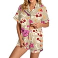thumbnail image 2 of Womens Halloween Pajamas Short Sleeve Button Down Shorts Printed Loose Casual Nightwear Sleepwear 2 Piece Set Beige L, 2 of 4