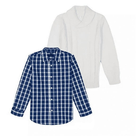 Gap Kids Boys Sweater Shirt Set (White/Blue, M)