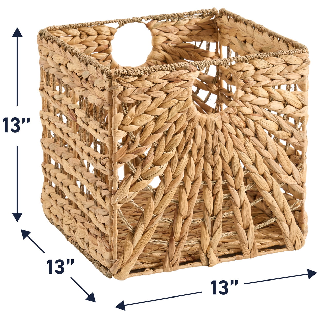 Ornavo Home 13 x 13 Inches Water Hyacinth Seagrass Storage Basket Set of 8 | Natural Handwoven Cube Organizer Bins with Handles for Shelves, Closets, Living Room, Bedroom, Pantry and Laundry
