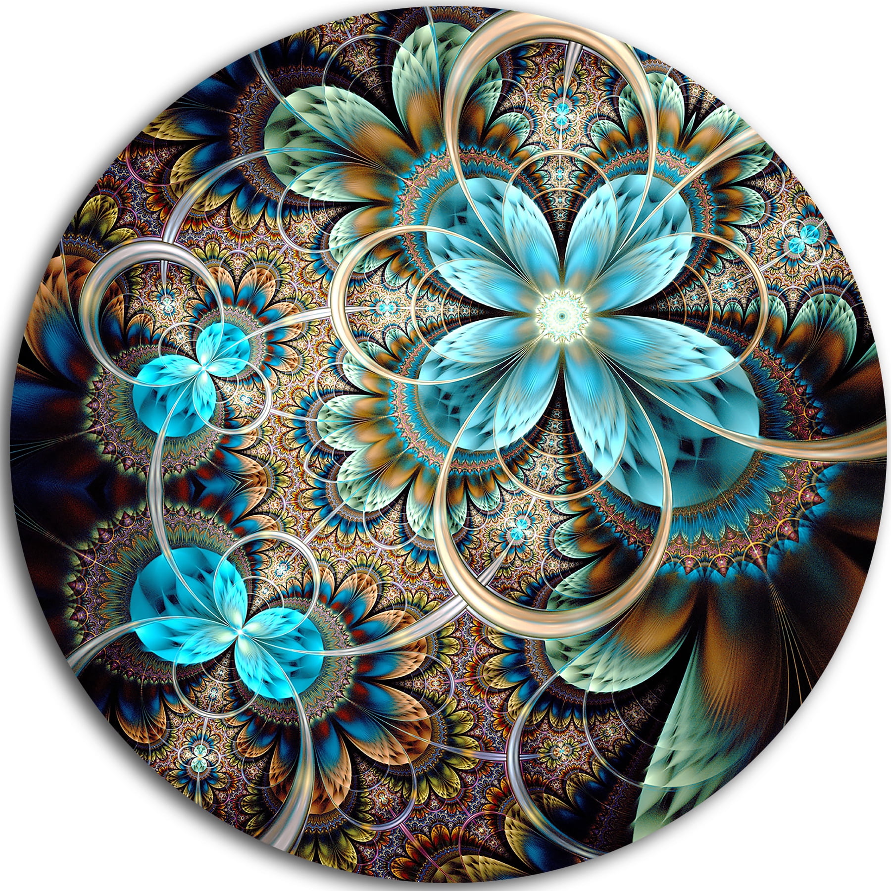 Designart 'Colorful Fractal Flowers with Blue Shade' Metal Wall Art