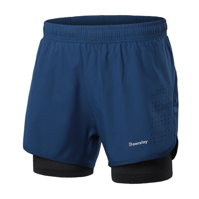 Doorslay Men's 2-in-1 Running Shorts Quick-Drying Breathable Energy Training Sports Jogging Cycling Shorts Extended Lining
