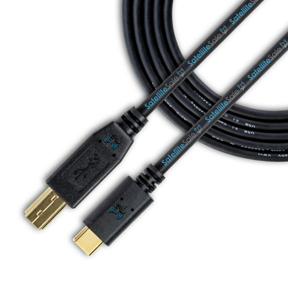 SatelliteSale Universal USB Type C to 3.0 Type B Male to Male Universal Wire Cable Data Black Cord