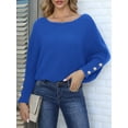 thumbnail image 6 of Women'S Off Shoulder Long Sleeve Solid Color Knitted Sweater Casual Loose Fall Trendy Pullover Tops Blue M, 6 of 8