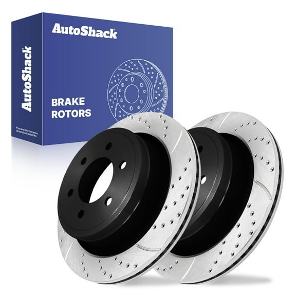 AutoShack 13.71" (348.2 mm) Rear Vented Drilled & Slotted Brake Rotors E-Coated | Replacement for 2012-2020 Ford F-150 2012-2014 Ford Lobo | 2-PC Set | ShadowGuard