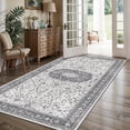 thumbnail image 5 of Hallway 4x8 Washable Runner Rug: Oriental Stain Resistant Entryway Kitchen Rug Farmhouse Soft Carpet For Bathroom Bedroom Thin Laundry Room Floor Mat With Non Slip Backing Pets Family(4x8 Grey), 5 of 8
