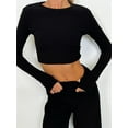 thumbnail image 4 of Liacowi Women Pants Set, Solid Long Sleeve Crew Neck Crop Top with High Waist Pants Fall Outfit, 4 of 7