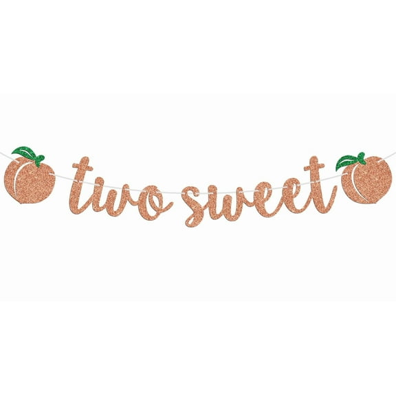 Peach Two Sweet Birthday Banner, Fruit Theme Second Birthday Bunting Sign for Kids, Happy 2nd Birthday Party Decorations Supplies for Boy Girl