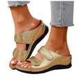 thumbnail image 1 of Slip On Wedge Slides for Women Comfortable Glitter Mules Non Slip Platform Sandals Lightweight Open Toe Retro Beach Shoes Gold Size 9.5, 1 of 6