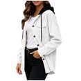 thumbnail image 6 of Women's Solid Corduroy Hooded Jacket, Button Front Long Sleeve Open Coat with Chest Flap Pockets Casual Outerwear White M(M), 6 of 9