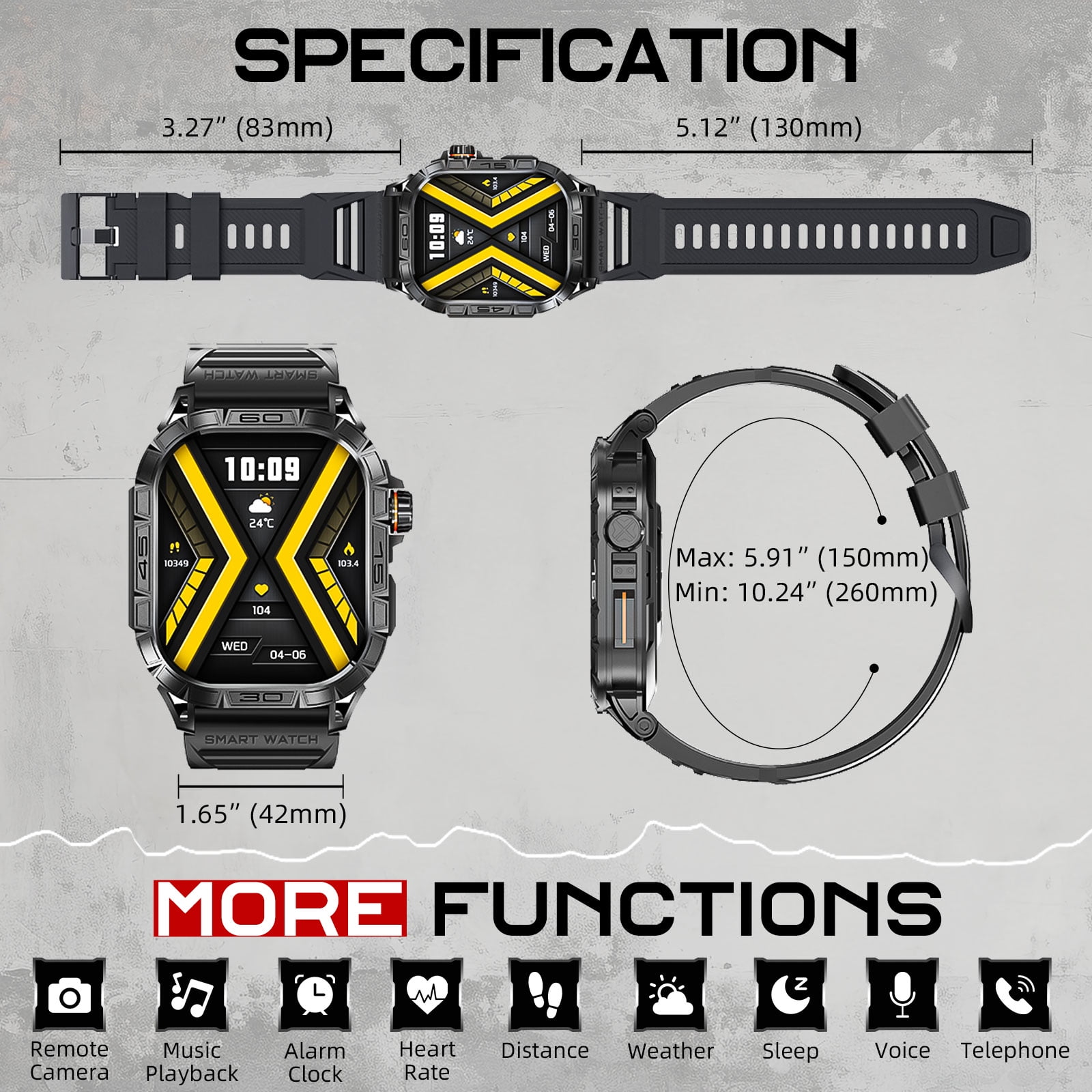 PAKRYS AMOLED Smart Watch for Men, 1.95'' AMOLED 100+ Sports Modes Fitness Watch Outdoor Smartwatch with Compass (Answer/Dial Calls) Watches, for iPhone Android