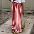 thumbnail image 2 of IYYVV Womens Summer Casual Striped Pants Loose Wide Leg Lounge Pants Elastic Waist Palazzo Trousers with Pockets Vermilion S, 2 of 9