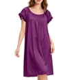 thumbnail image 2 of Blmnix Sexy Nightgown Sleep Shirts for Women Sleep Dresses Satin Nightgowns Night Shirts Crew Neck Short Sleeve Knee Length Purple Moomoo Nightgowns for Women, 2 of 7