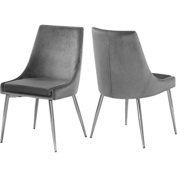 Meridian Furniture Karina Chaise de Salle à Manger en Velours, Gris (Ensemble de 2)