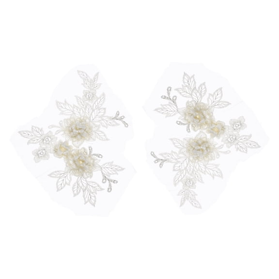 Uxcell 2 Pcs Flower Lace Appliques 3D Embroidery Lace Patch Sewing Addition Embellishments for Wedding Bridal Dress Clothes DIY Crafts Accessories Lace Decoration, Champagne (20cm)