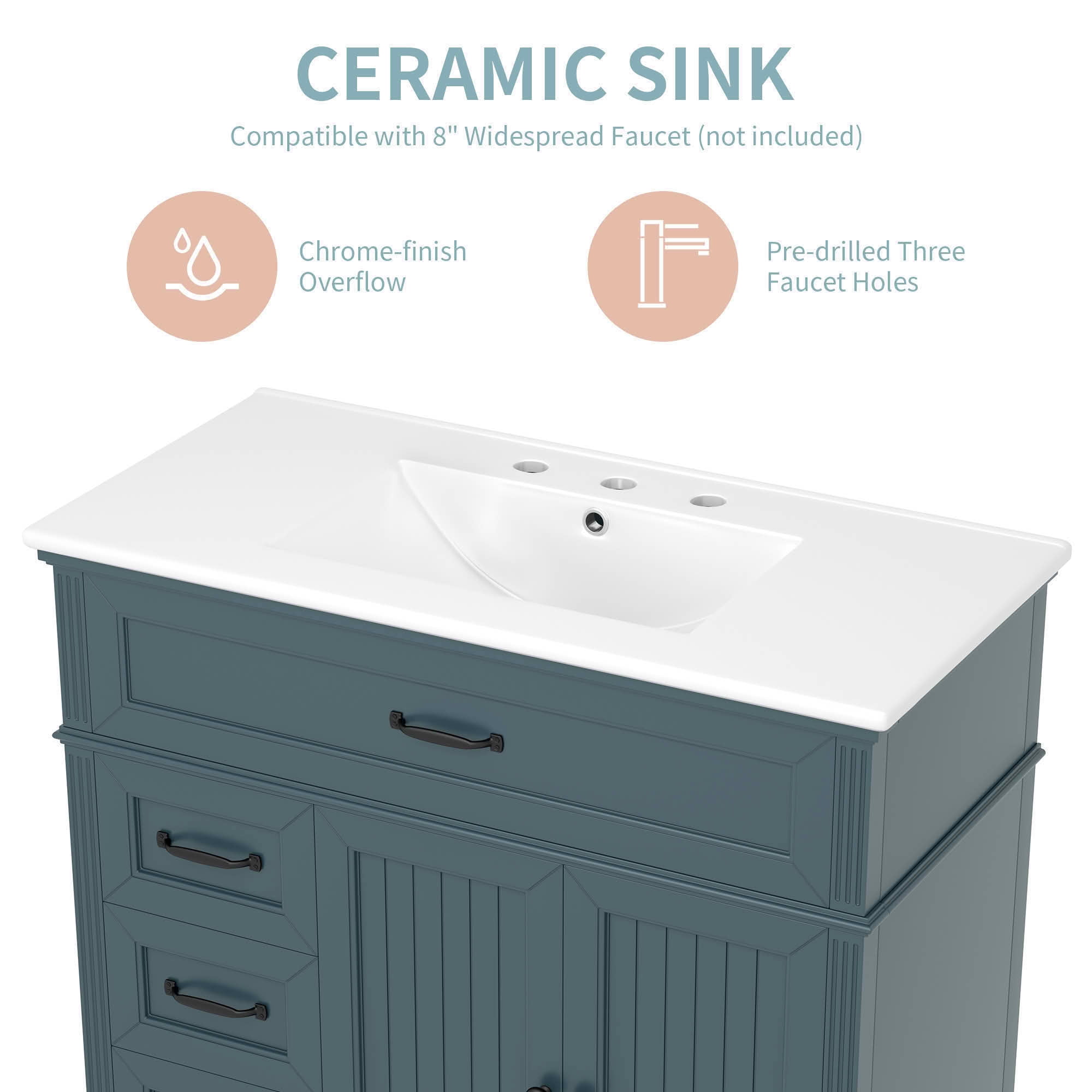 MAYEERTY 36" Bathroom Vanity with Sink Blue Cabinet Drawers Solid Frame MDF One Package