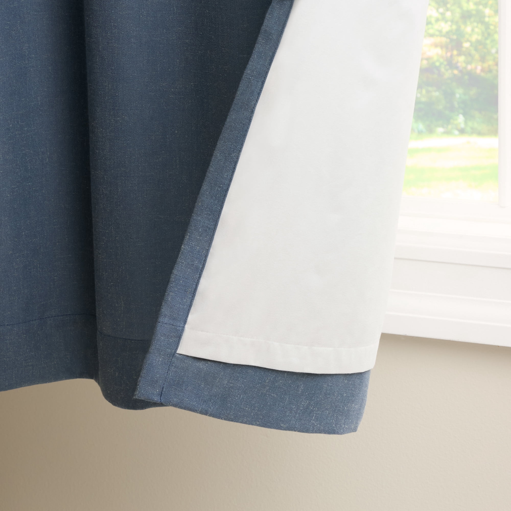 TOWN & COUNTRY LUXE Davos Solid Linen Texture Indoor Curtains, 100% Blackout with Energy Efficient Lining, Back Tab/Rod Pocket Top, 2-Pack Set, Navy Blue, 50"x108"